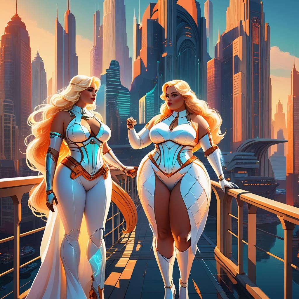 Retro-Futuristic Art Deco Cityscape with Mermaid