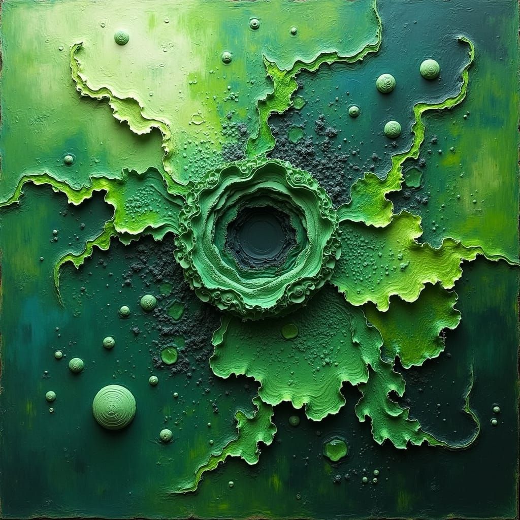 Green Expressionist Art with Intertwined Textures