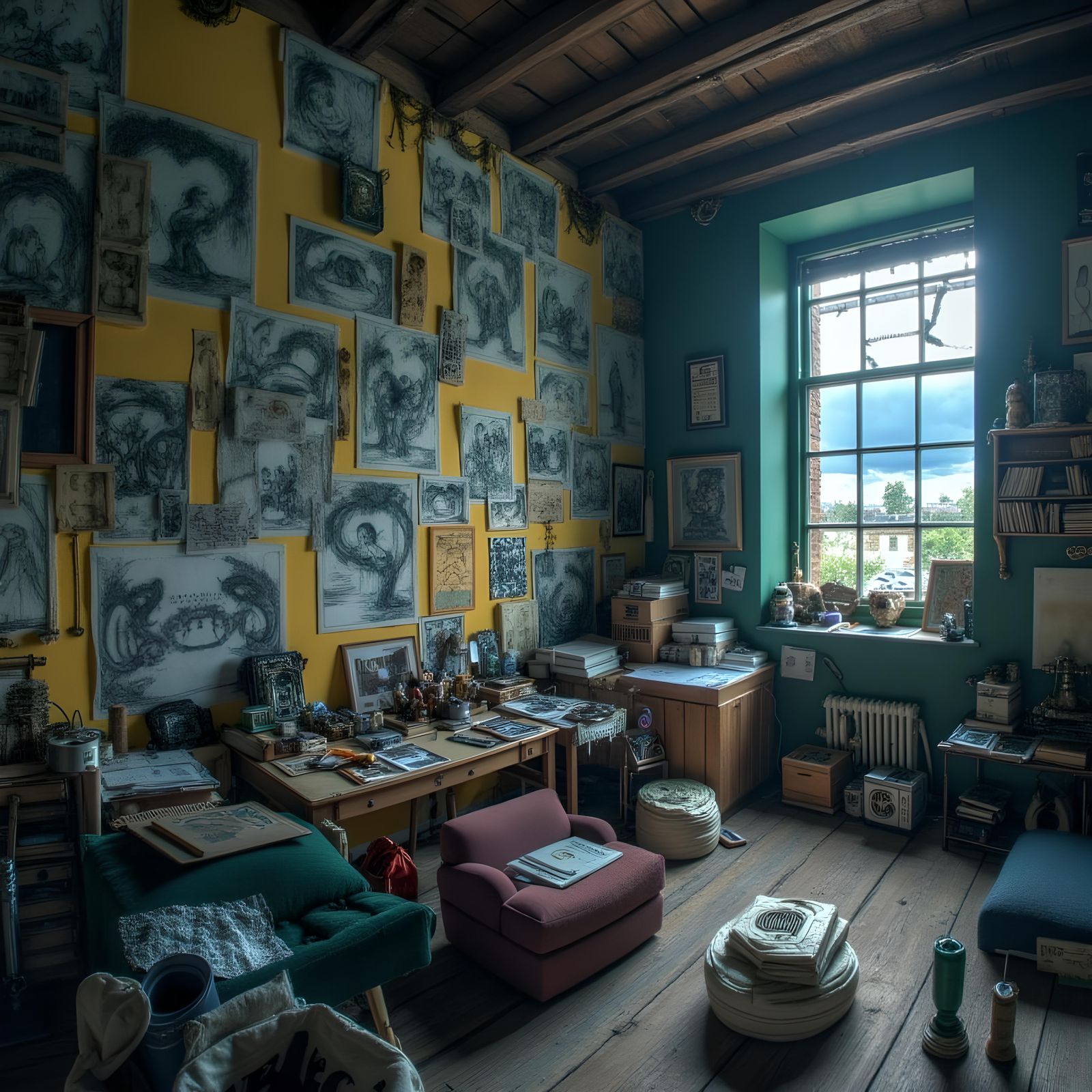 Cyberpunk Living Room with Illusion Drawings