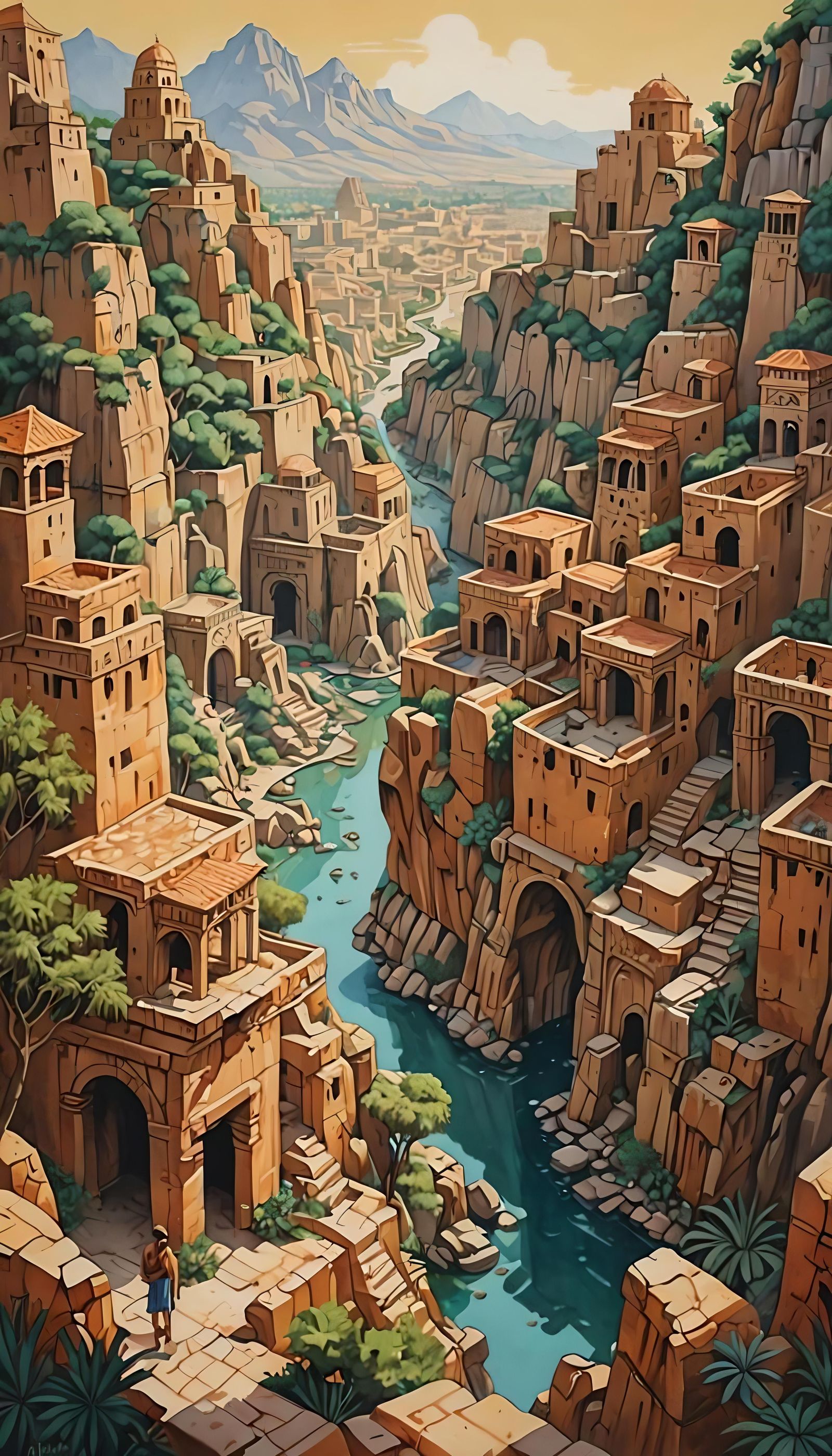 Ancient City Discovery in Gouache Style