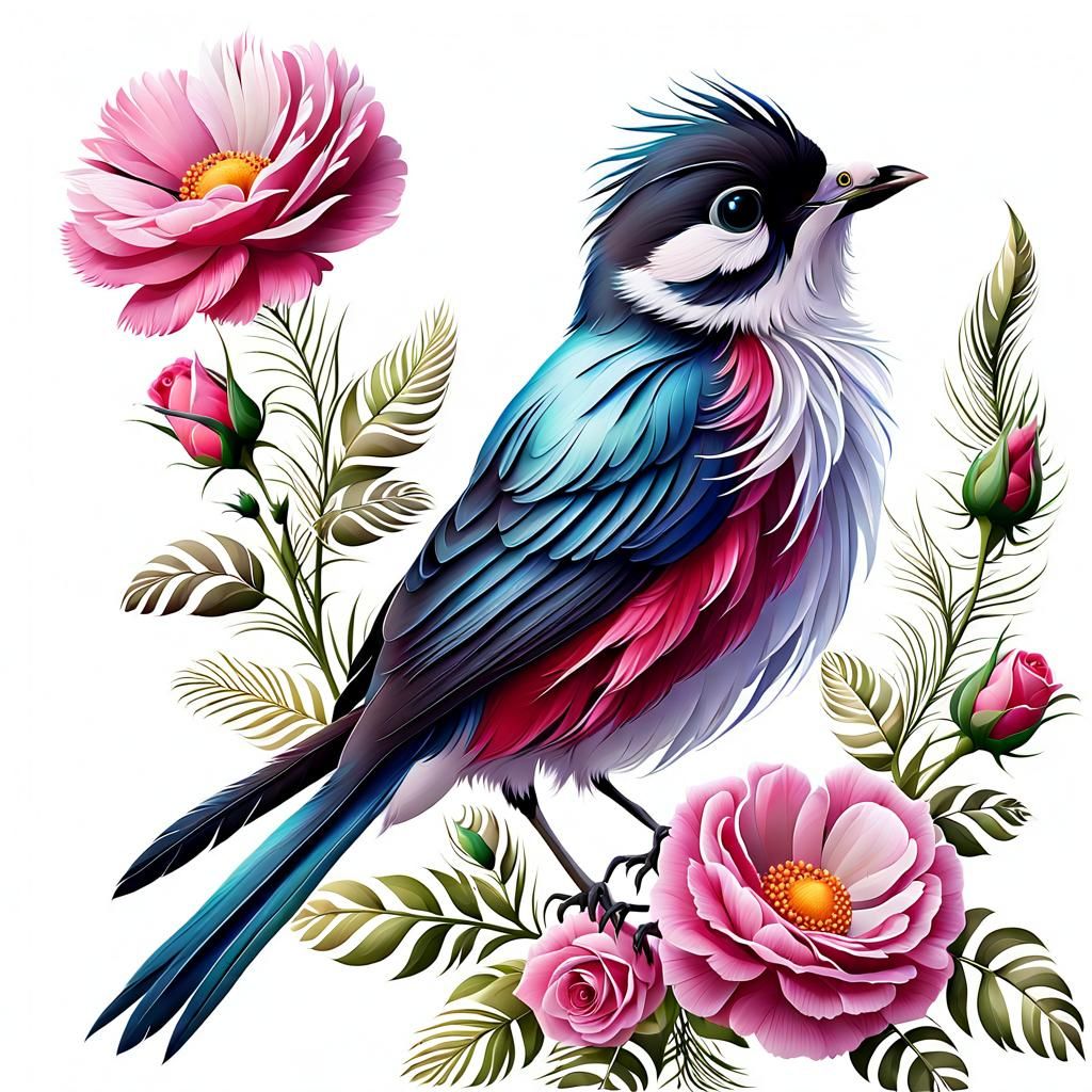 Cute Bird Clipart with Floral Accents