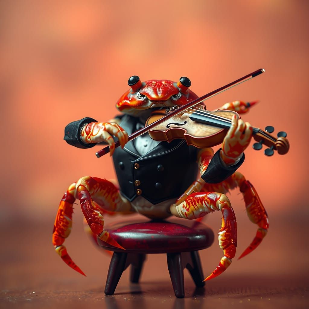 Crab Maestro Plays Violin in Art Nouveau Style