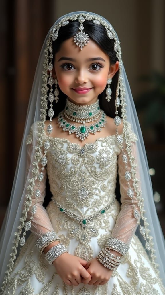 Elegant Islamic Bridal Gown with Ornate Stonework and Gemsto...