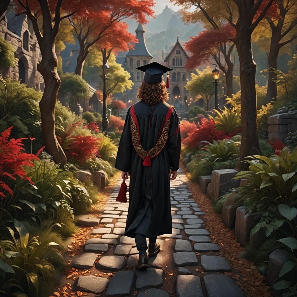 Graduate Walking Away in Cap and Gown