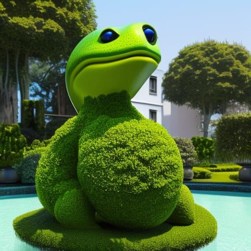 Green Topiary Gecko Sculpture with Fountain Detail