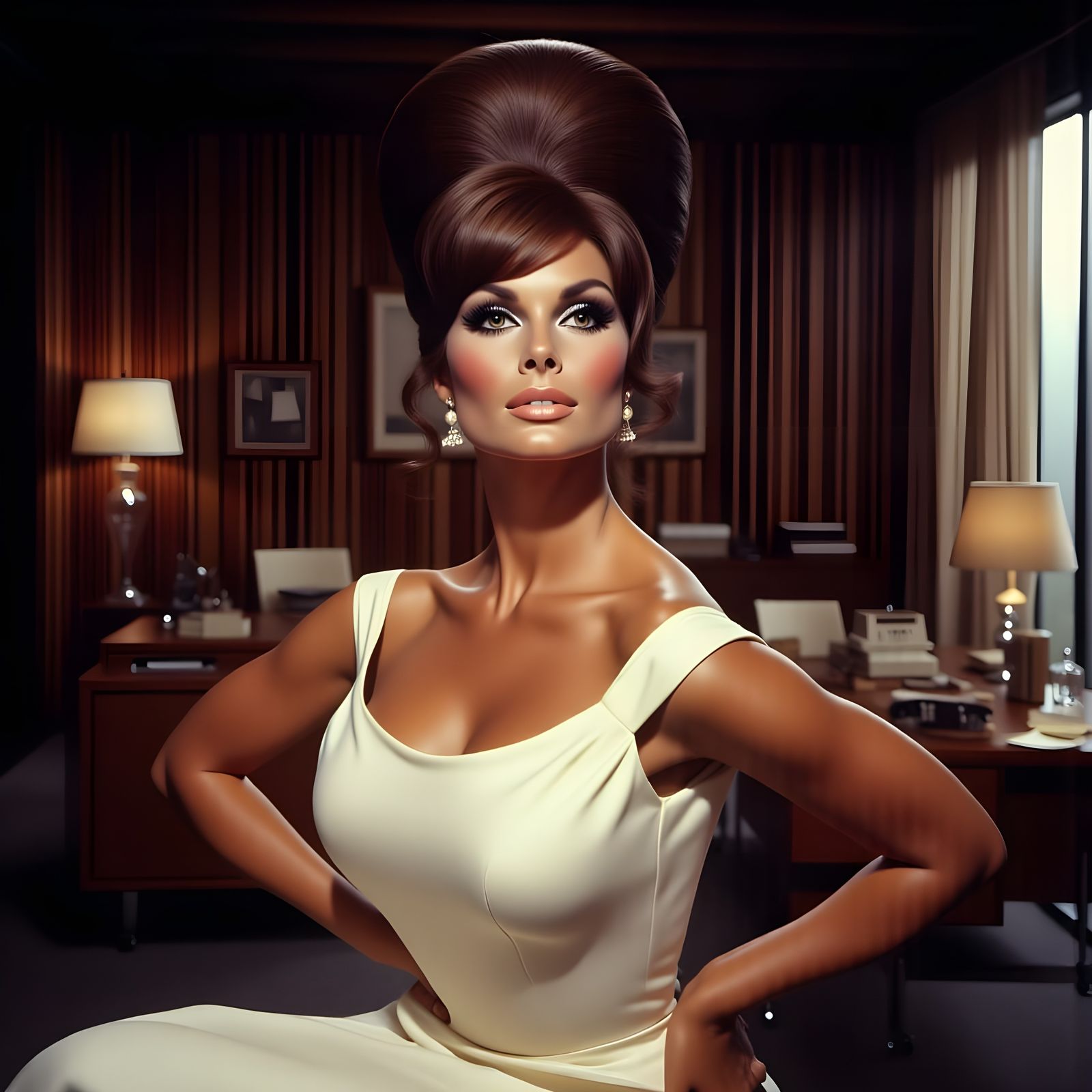 Classic Hollywood Goddess in Elegant White Gown