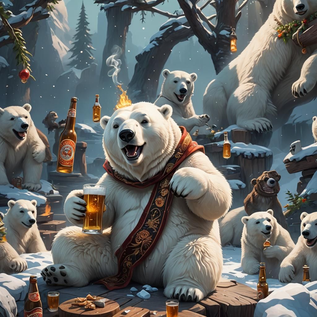 Happy Polar Bear Smokes Blunt: Cartoon Art