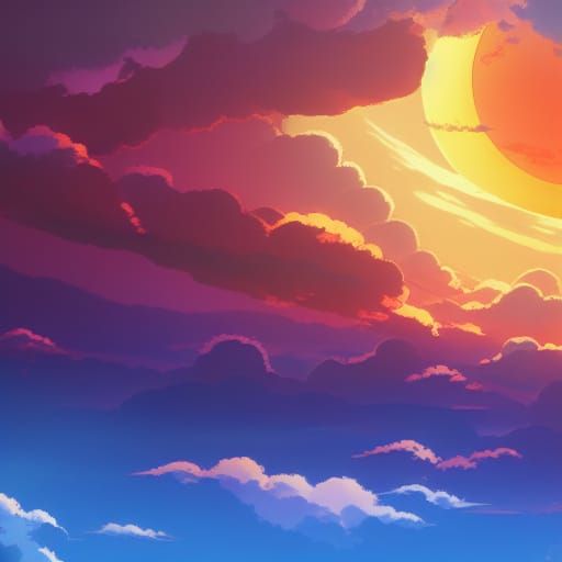 Anime Key Visual of Sunset Clouds in Ghibli Style