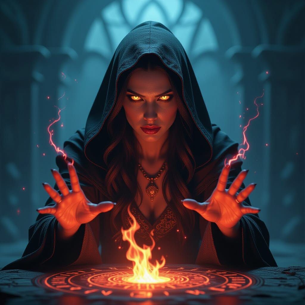 Sinister Sorceress Casting a Dark Spell