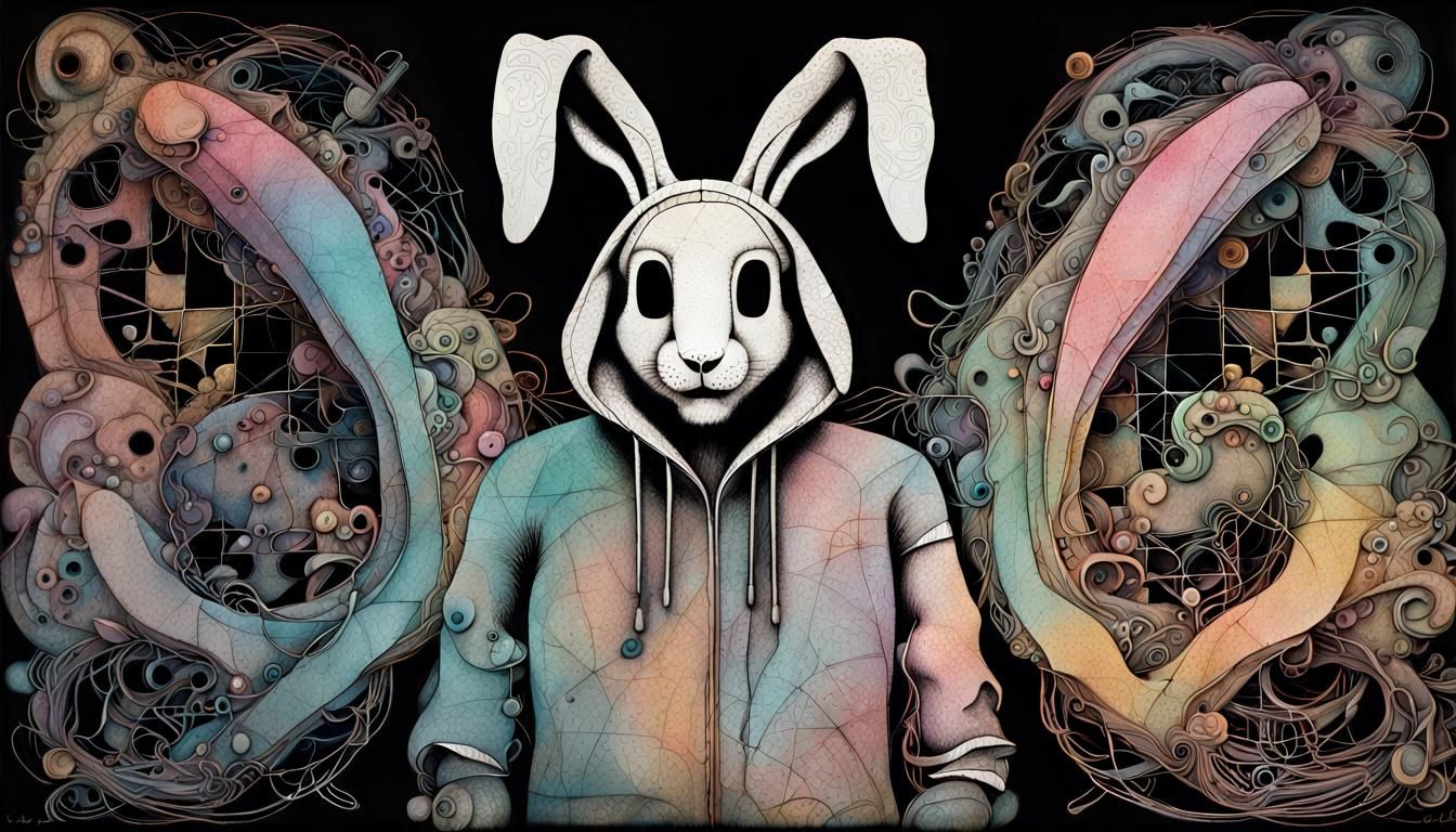 Confused Rabbit in Piercing Grunge Art