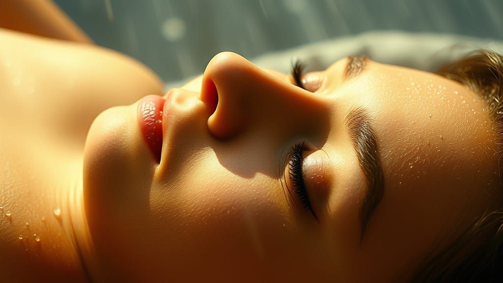 Gentle Raindrops on Skin in Warm, Diffused Light