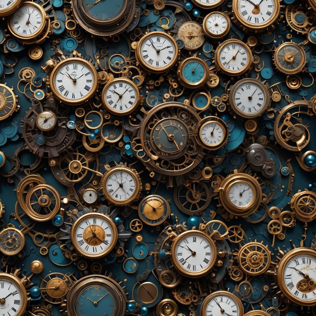 Hyperrealistic Abstract Clocks of Anxiety in Deep Color