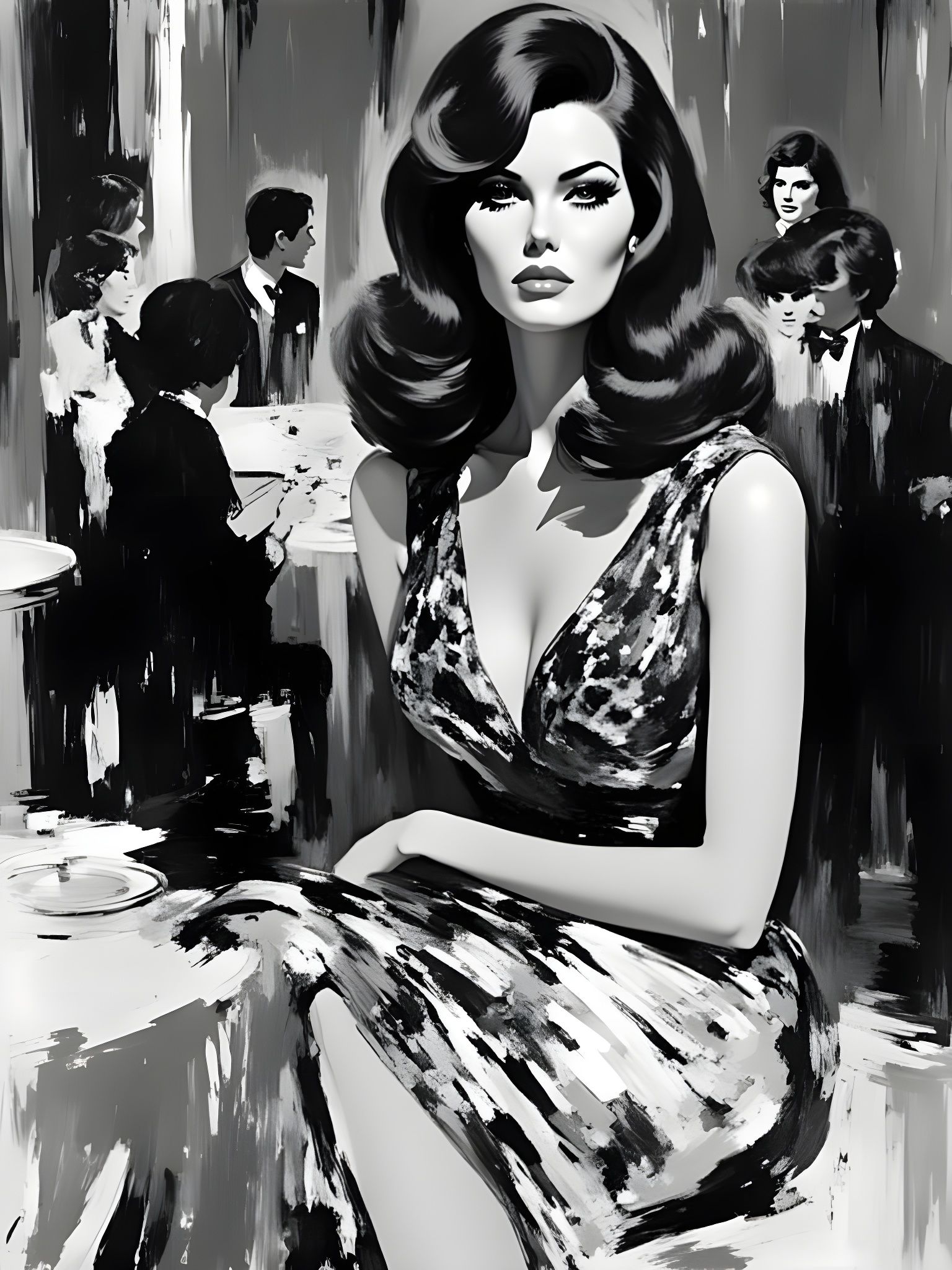 Italian Model in Cafe: Abstract Impasto Brutalist Painting