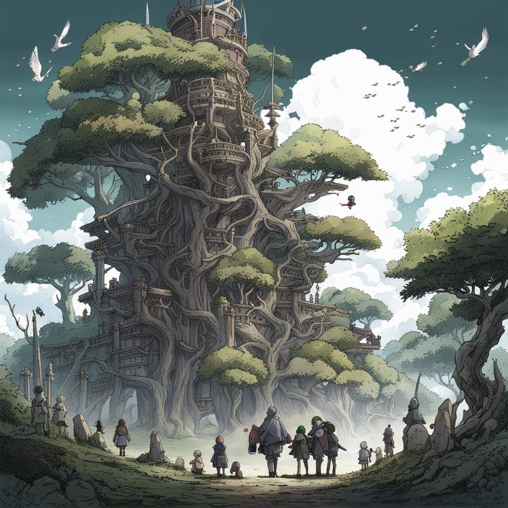 Hobbits Ride Mecha Trees: Anime-Style Dark Tower