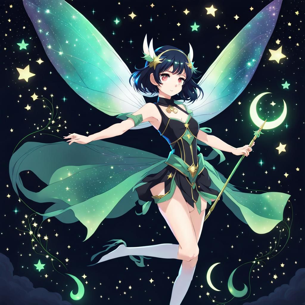Anime Fairy Dancing in Starry Pastel Night