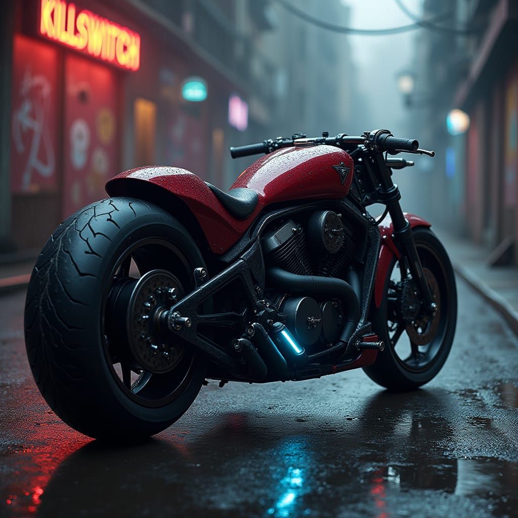 Cyberpunk Motorcycle in Dark Alley