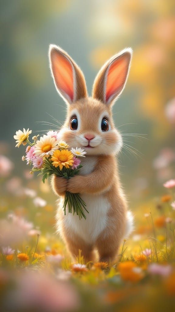 Joyful Bunny Adorns the Forest with Vibrant Wildflowers
