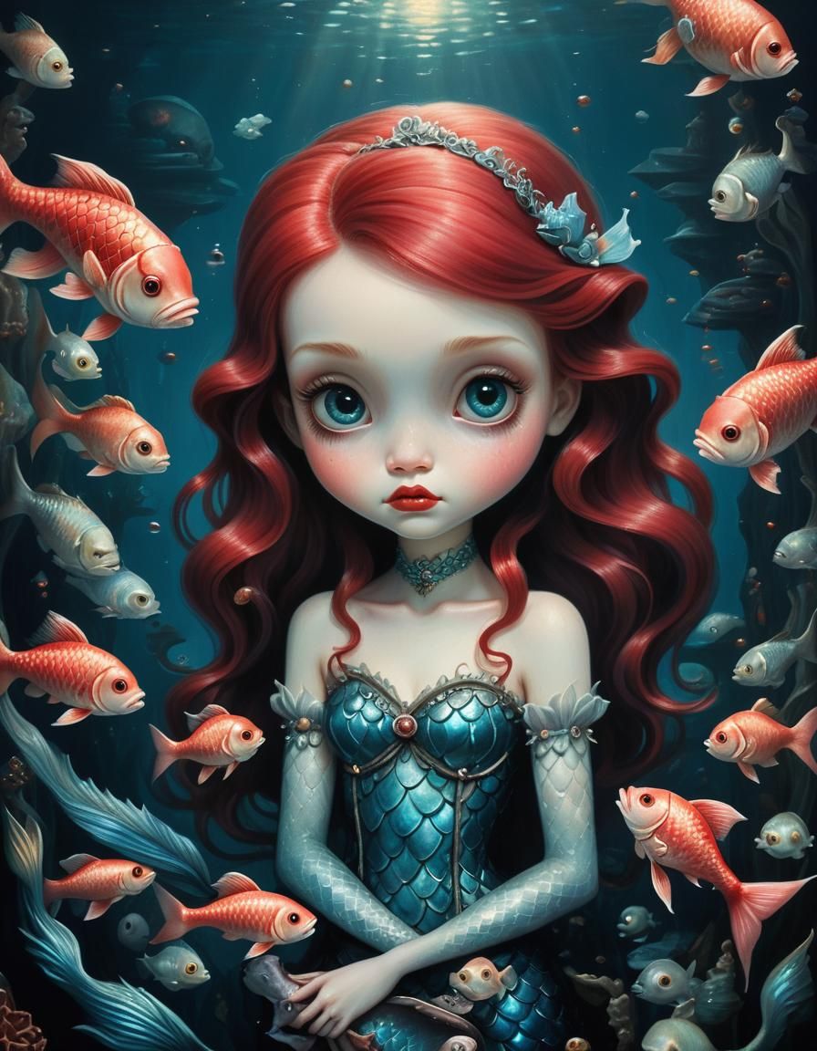 Gothic Little Mermaid Portrait in Mark Ryden Style