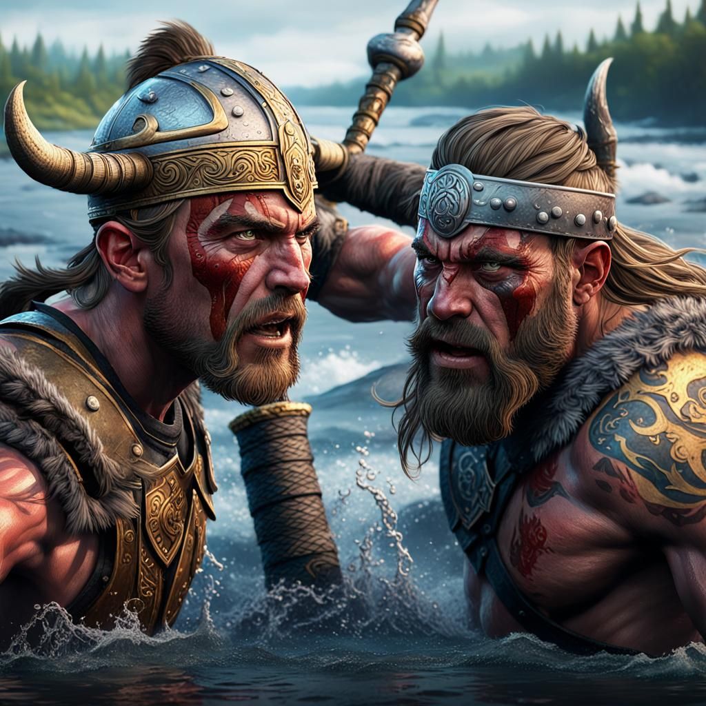 Aztec Warrior Versus Viking in Epic River Battle