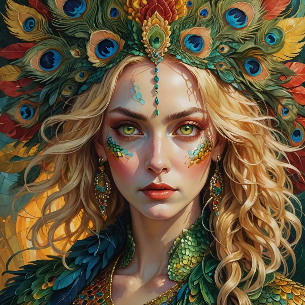 Dragon Woman Portrait in Surreal Oil Painting Style