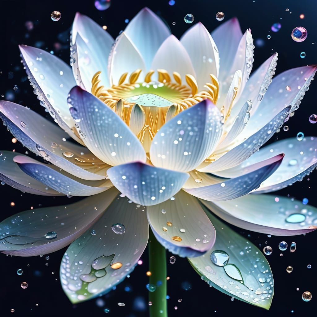 Ethereal White Lotus with Glittering Bubbles
