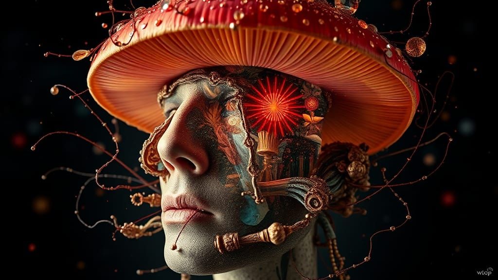 Hallucination Mushroom Portrait in Fashion Magazine Style