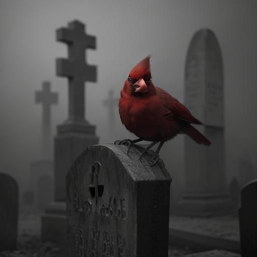 Cardinal Lands on Hand in Gothic Graveyard Art