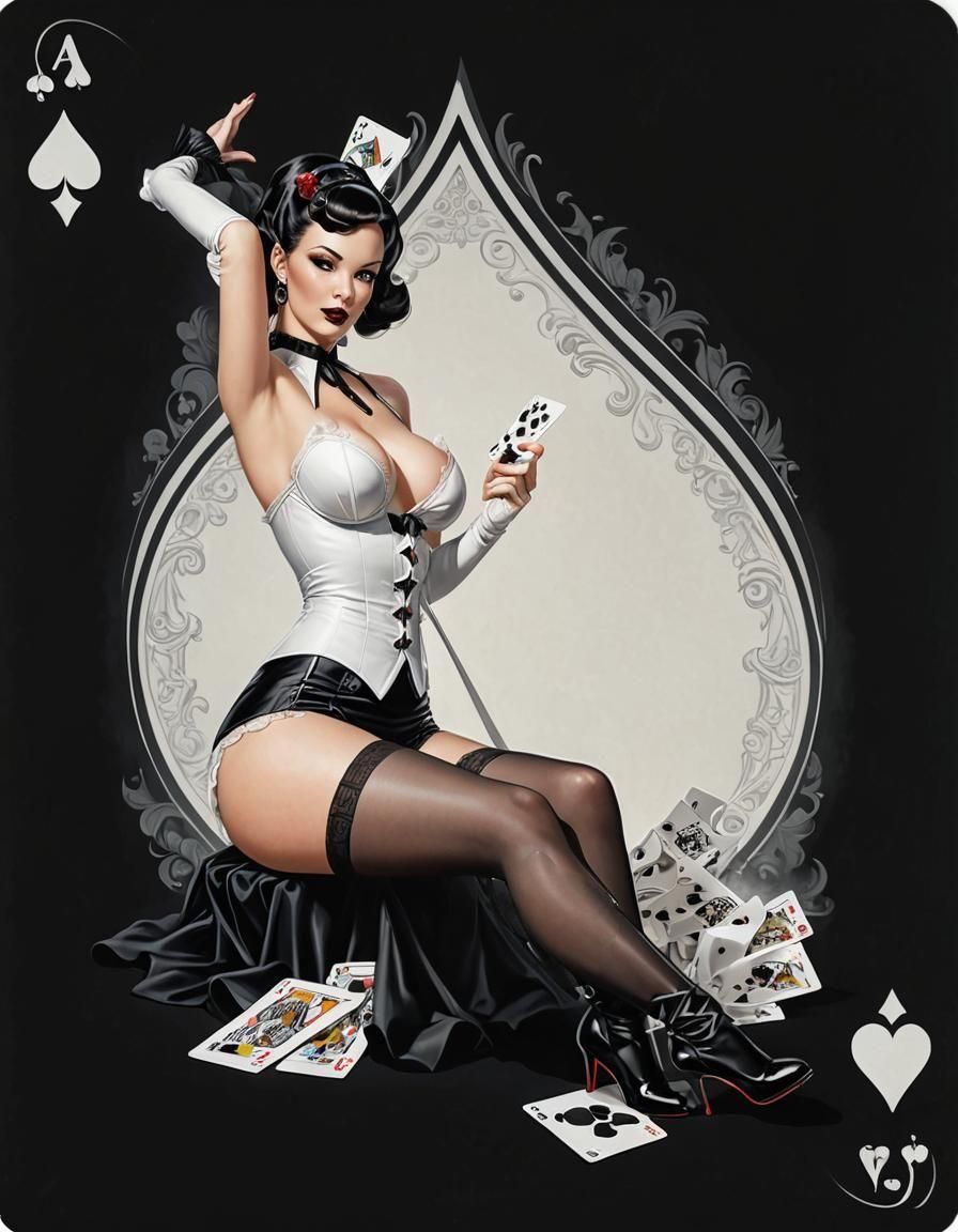 Pinup Girl as Ace of Spades in Hyperrealistic Style