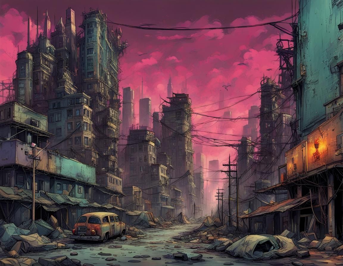 Ominous Post-Apocalyptic Dystopian Cityscape