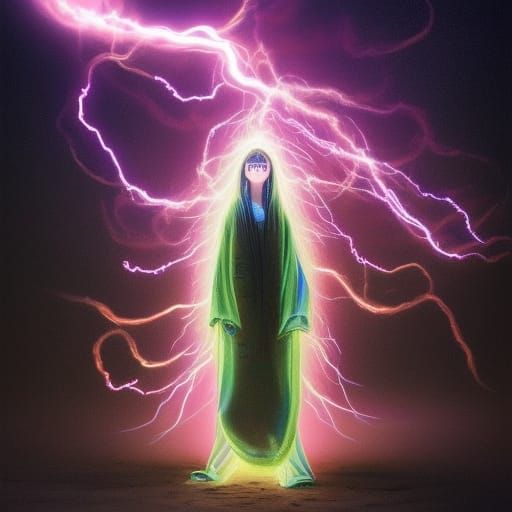 Humanoid Lightning Figure in Ominous Photorealistic Style