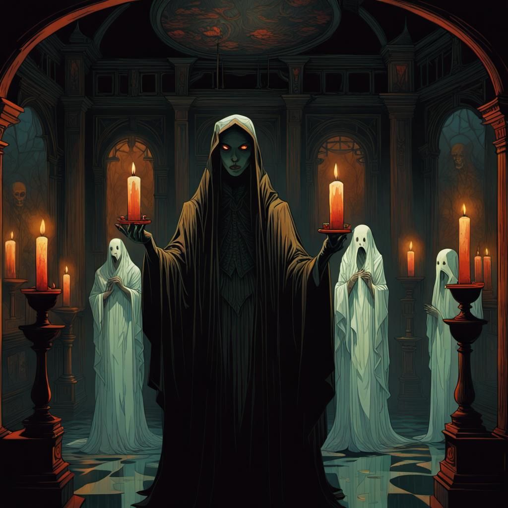 Eerie Ghosts in a Gothic Haunted Mansion