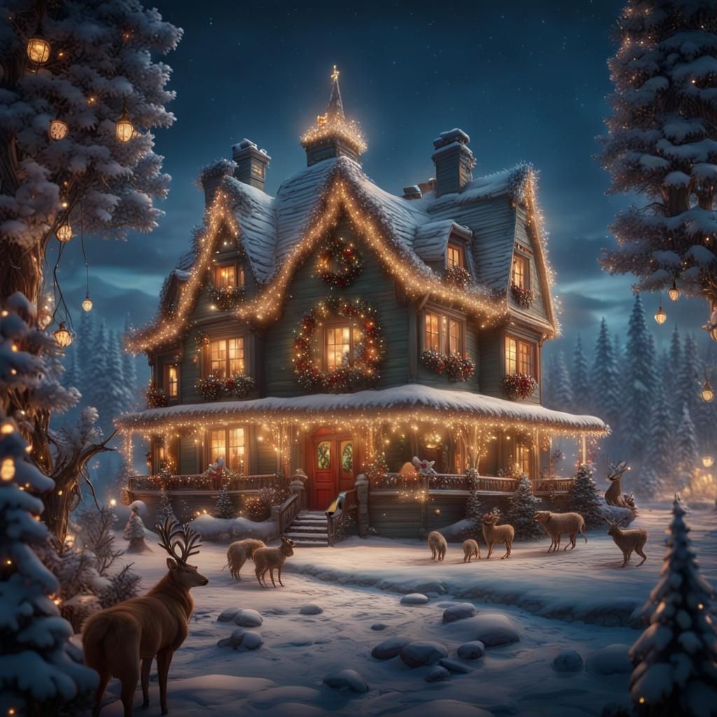 Festive Winter Animals Gather 'Round Christmas Tree