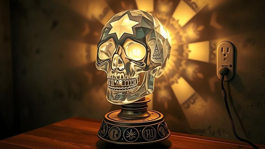 Glowing Crystal Skull Lamp with Mystical Engravings