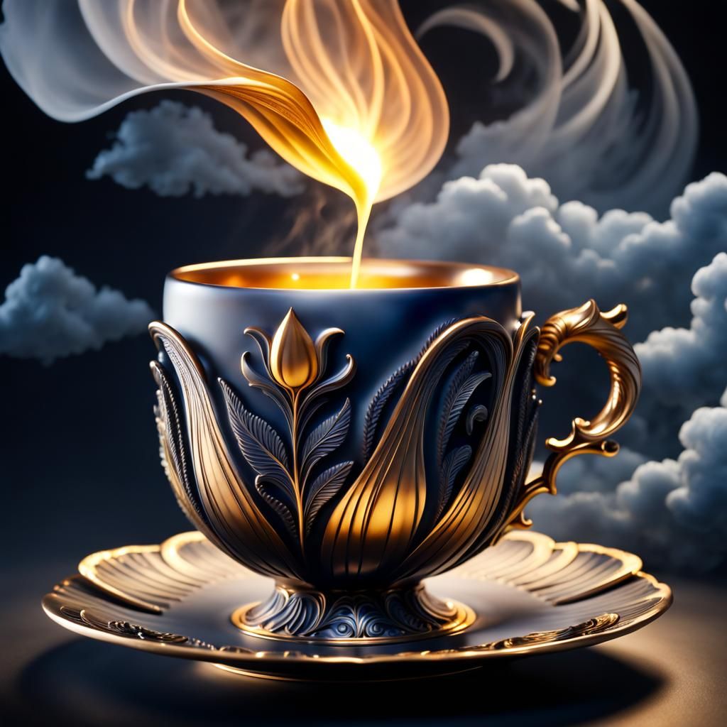 Tulip Teacup with Steaming Clouds in 8K