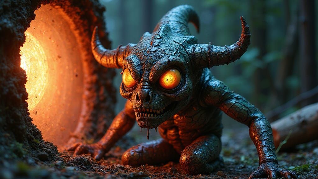 Demonic Punk Creature Emerges from Bioluminescent Portal