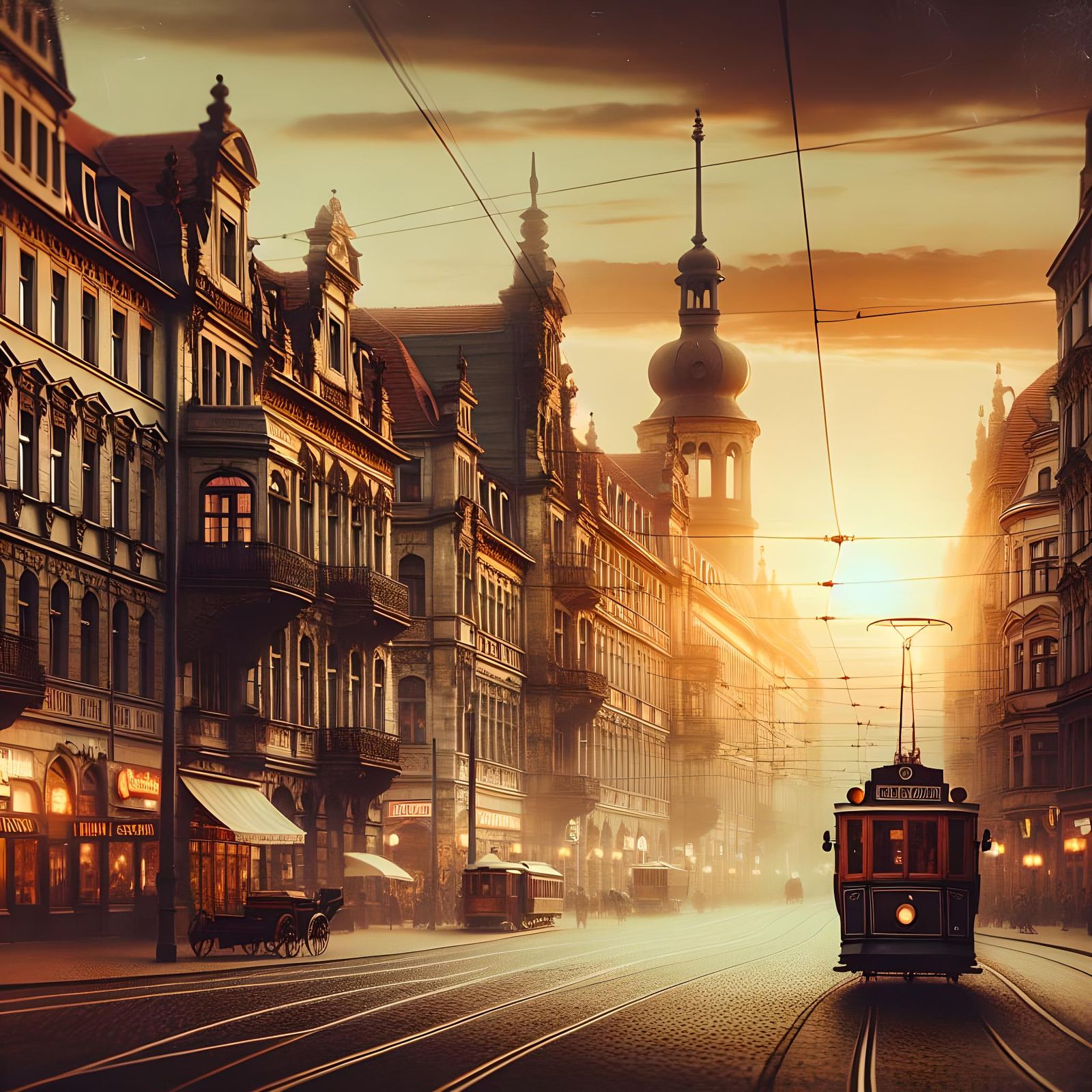 Vintage Dresden Summer Sunset: Cinematic 20th Century Scene