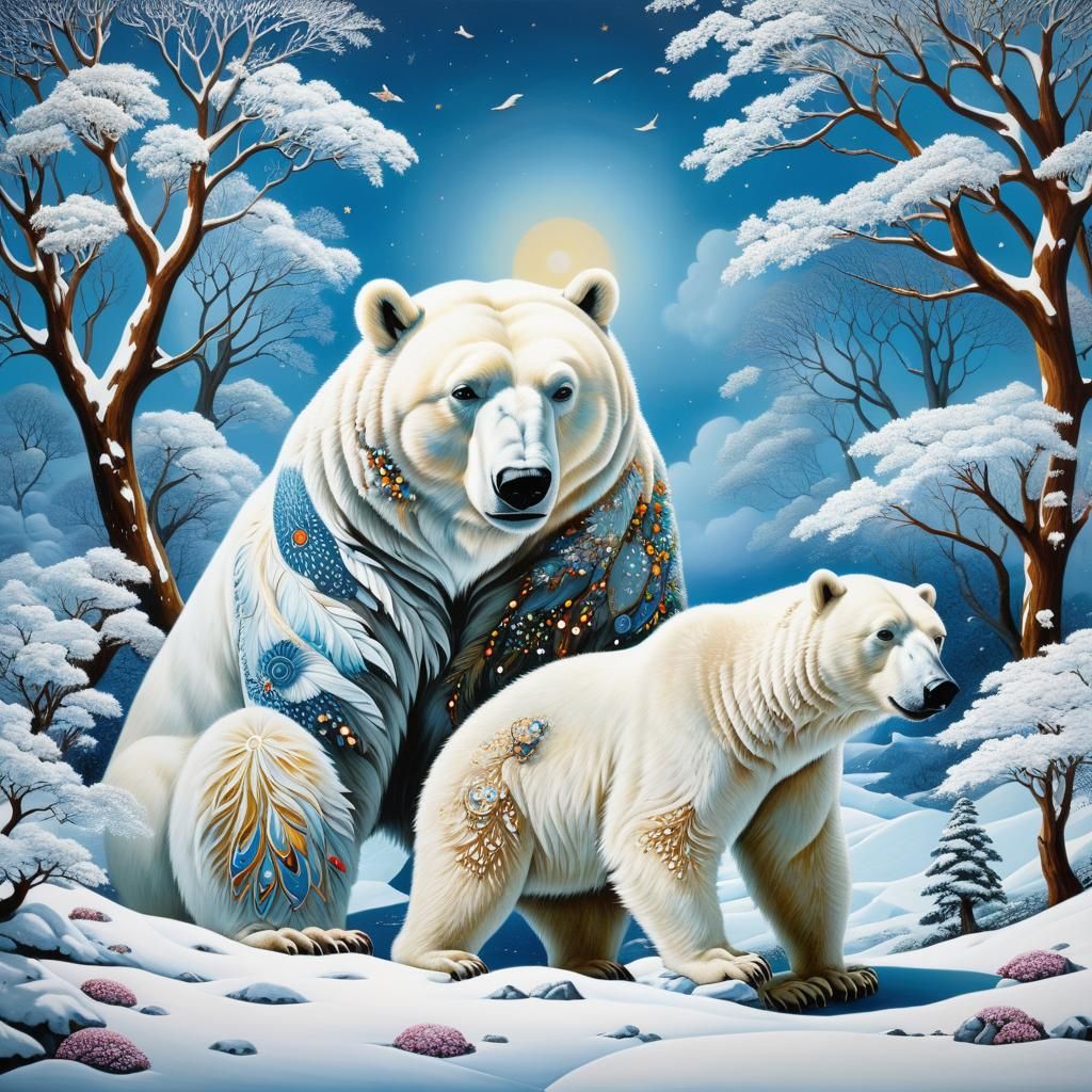 Polar Bears in Snow: A Raqib Shaw Inspired Dreamscape