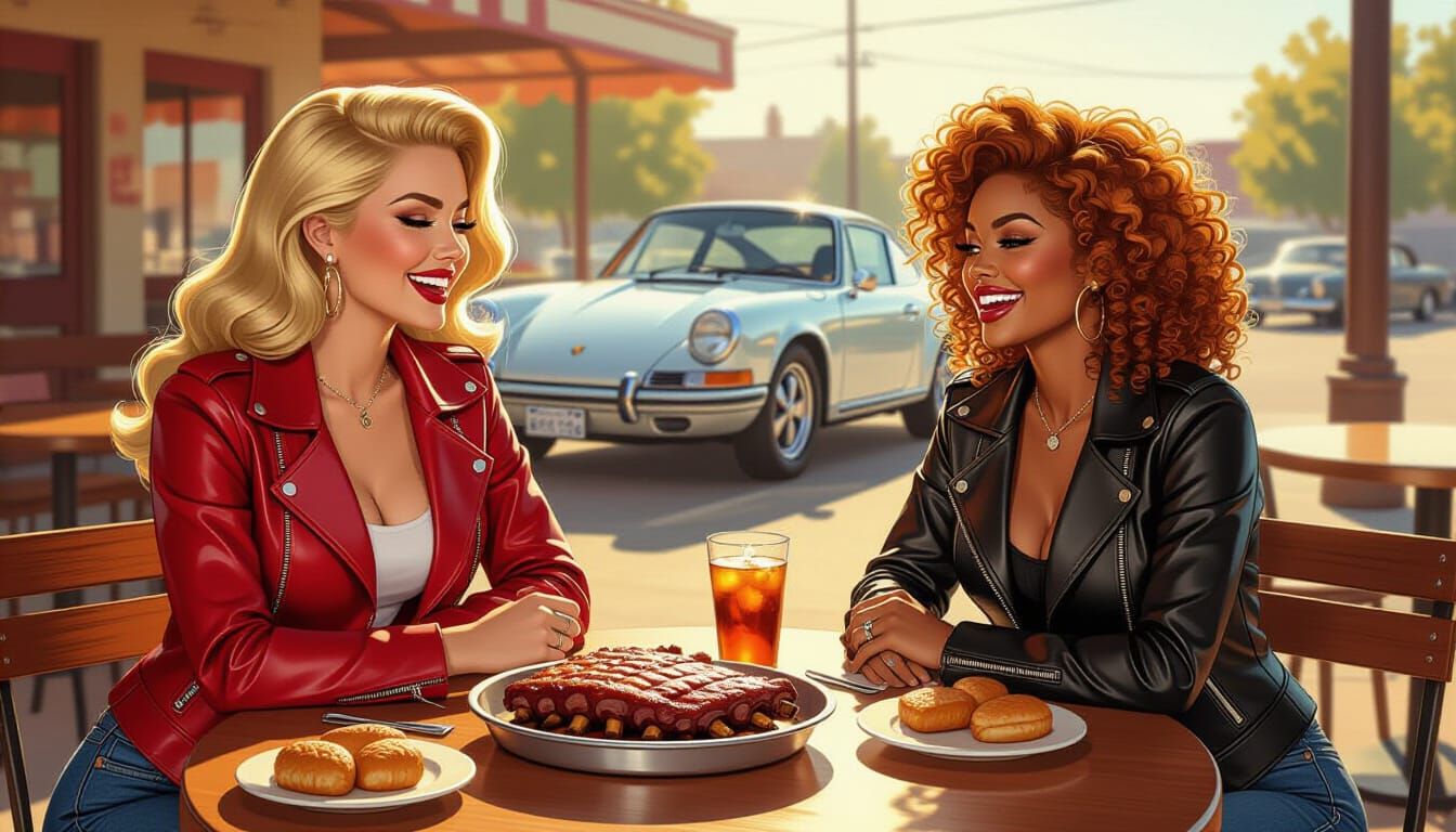 Glamorous Pinups Enjoying BBQ and Porsche