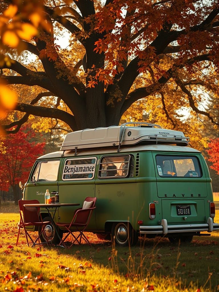 Vintage VW Camper Van in Autumnal Setting