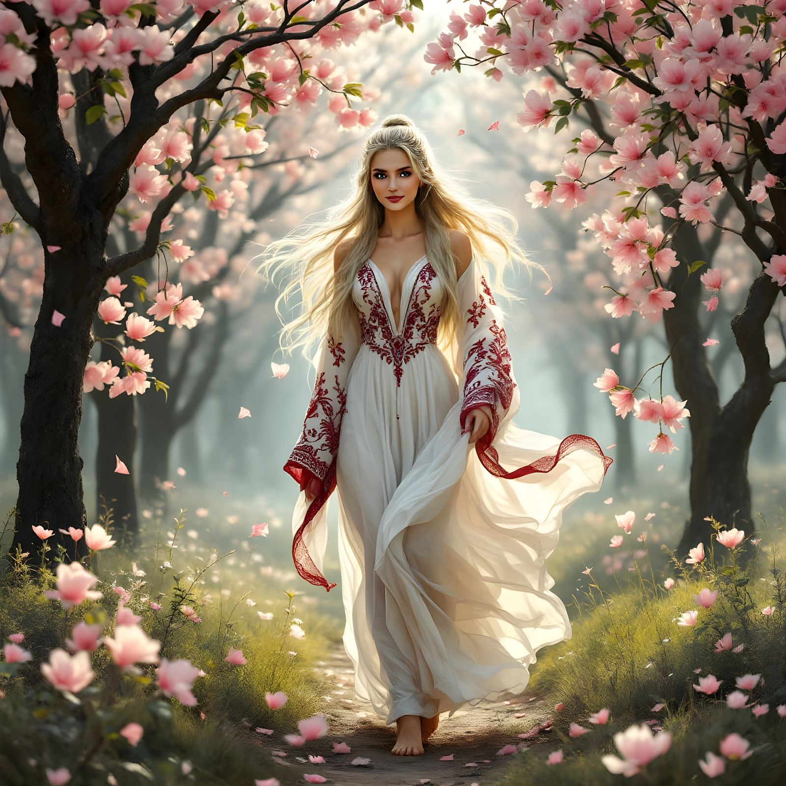 Norse Goddess Sjöfn in Dogwood Grove: Ethereal Fantasy