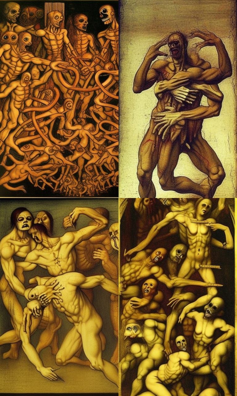 Symmetrical Zombie Battle in Renaissance Style