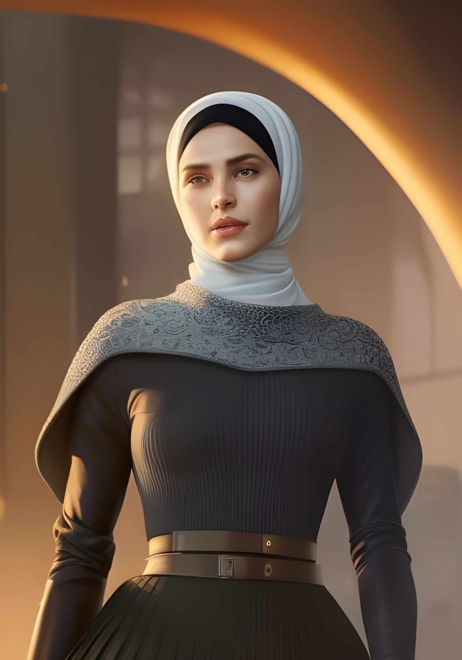 Beautiful Woman in Hijab: Detailed Art Portrait