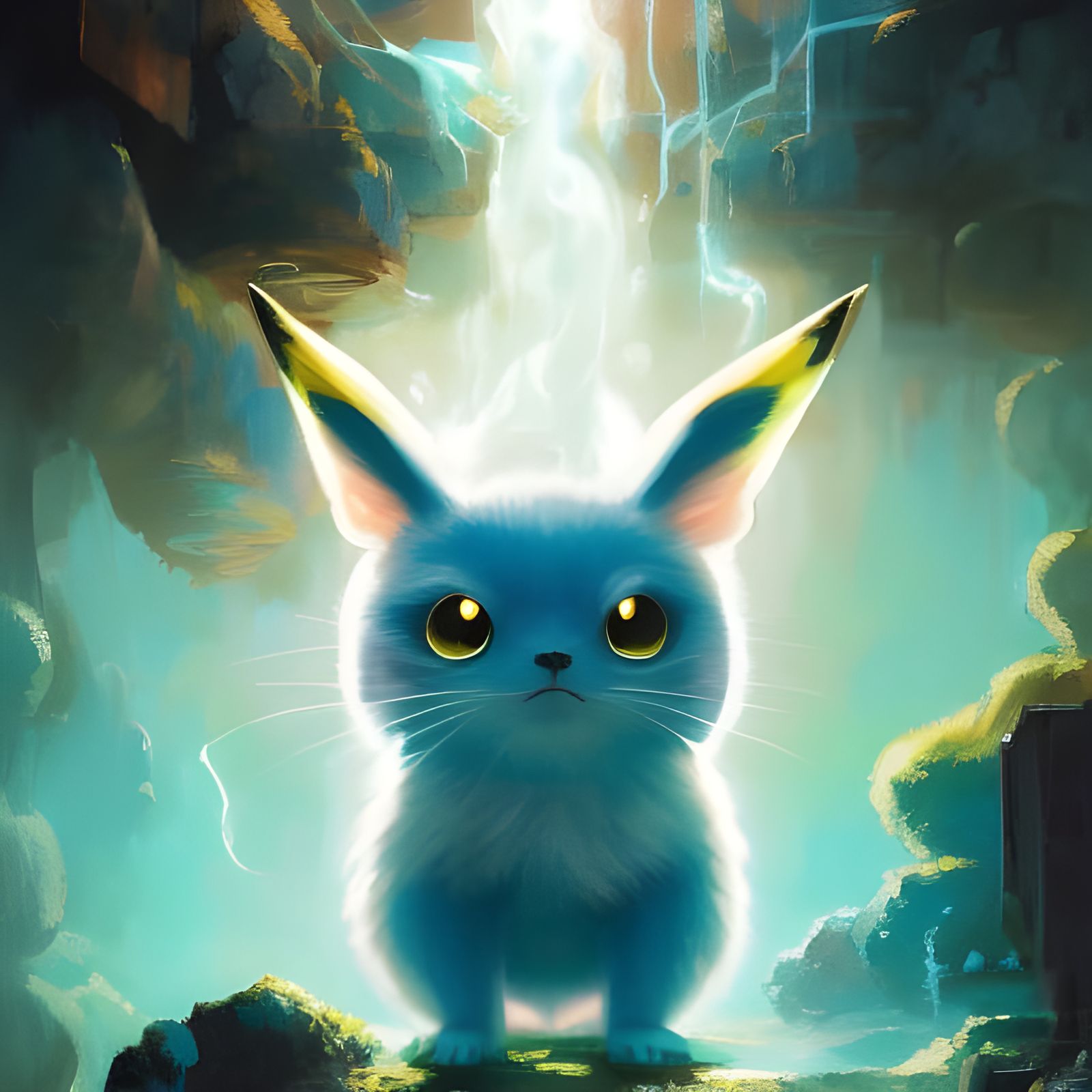 Adorable Blue Pikachu with Blue Electricity