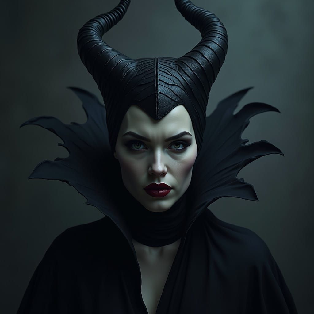 Maleficent's Enigmatic Portrait in Dark, Mystical Art