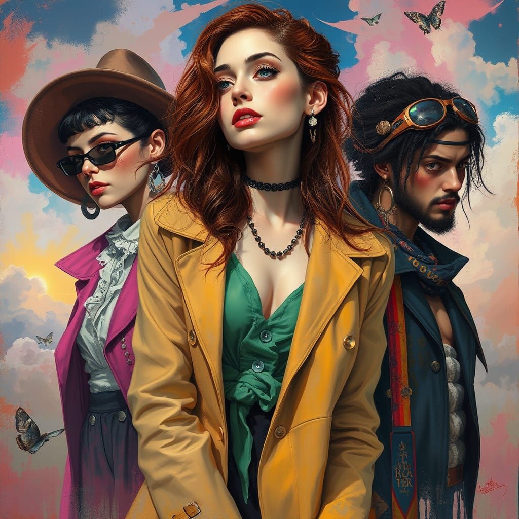 Woman with Diverse Personas in Dreamlike Setting