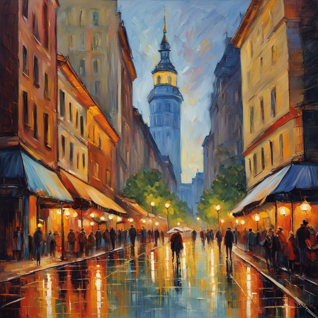 Warsaw Cityscape in Expressionist Oil Painting Style