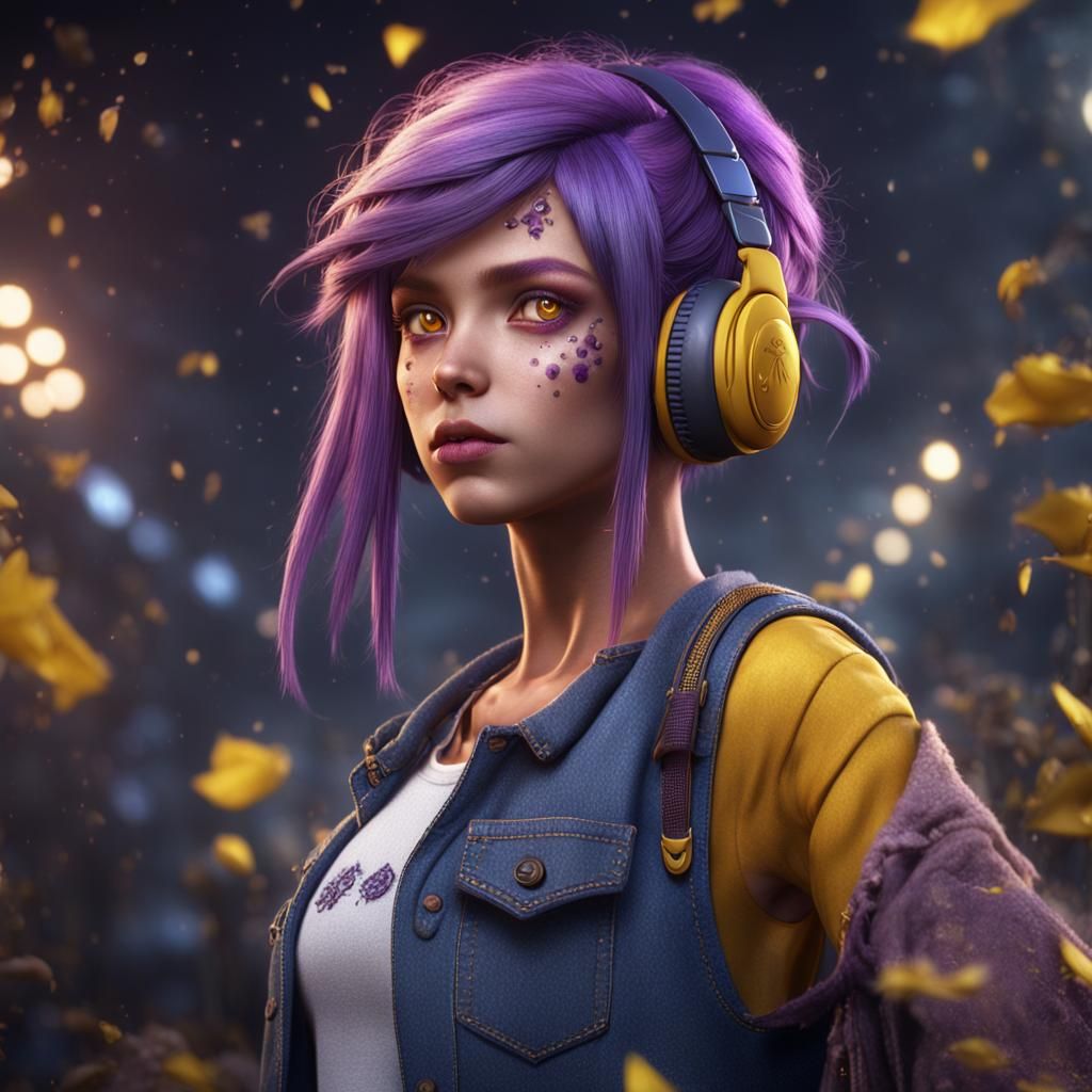 Girl with Yellow Eyes and Purple Hair