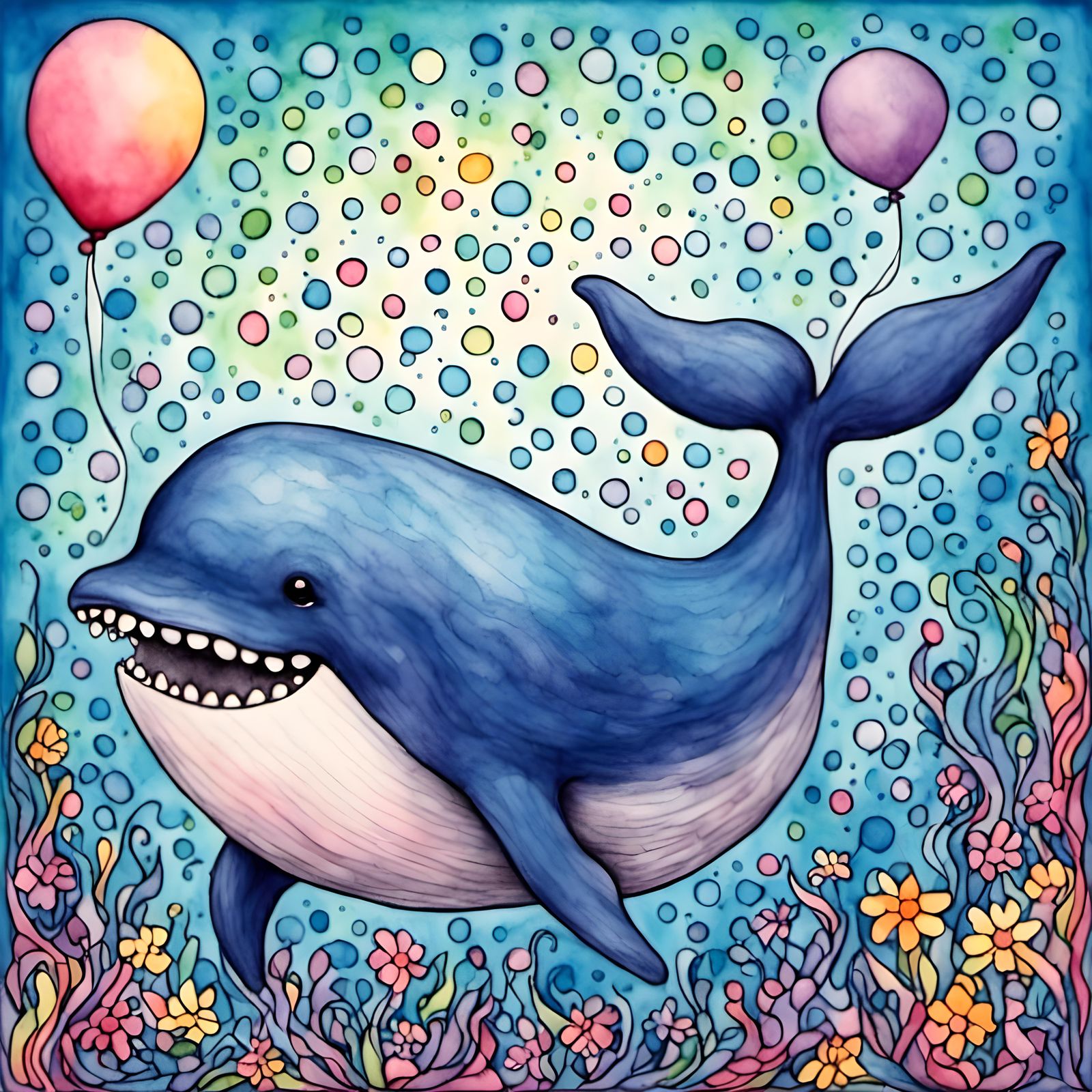 Happy Whale in Peaceful Chaos Style