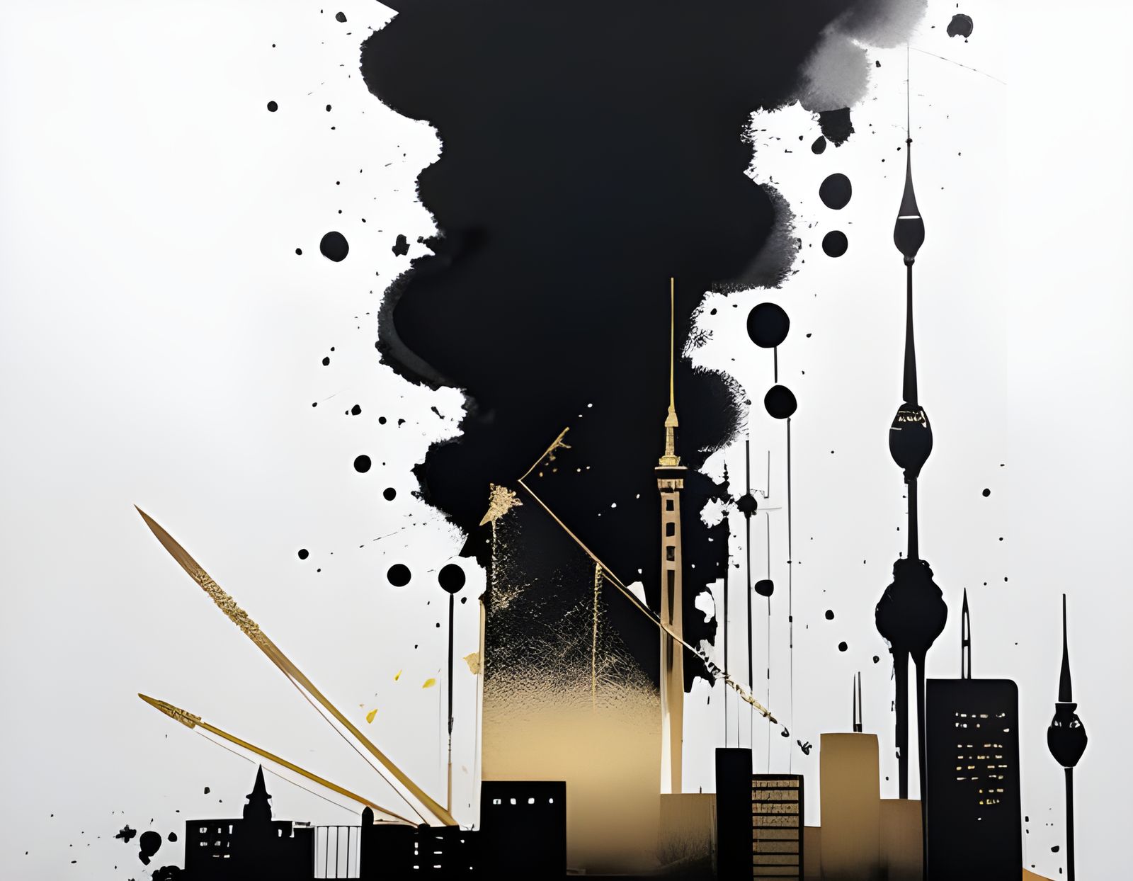 Minimalist Skyline in Ink with Gold Overlay