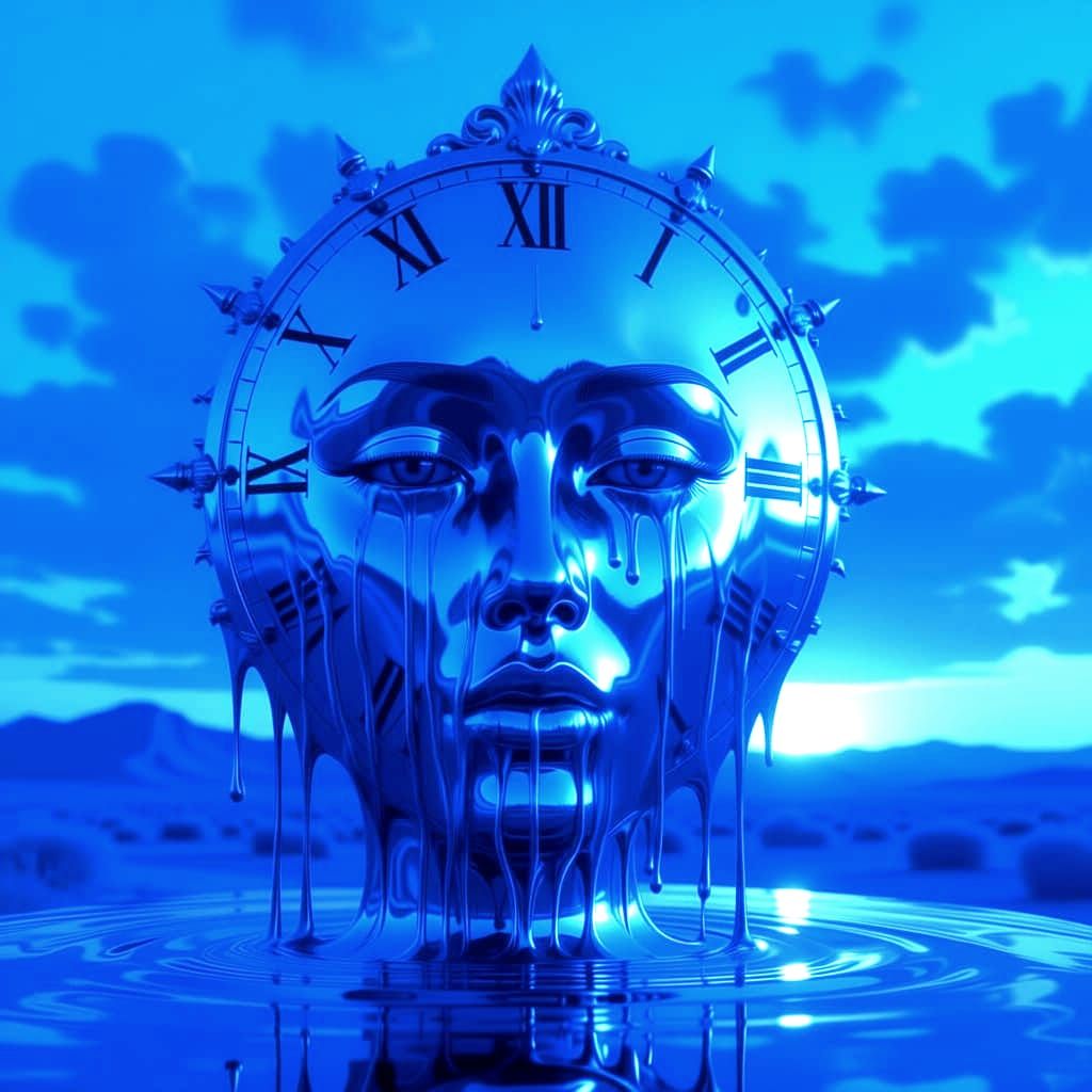 Surreal Metallic Blue Landscape